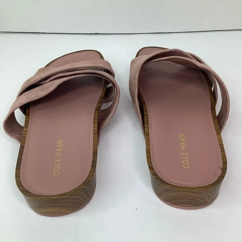 Cole Haan Braelyn Footbed Burlwood Blush Pink Suede Women’s Flat Sandal Sz 7
